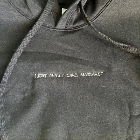 I DON’T REALLY CARE, MARGARET Black Hoodie Size L/XL - Picture 2 of 8